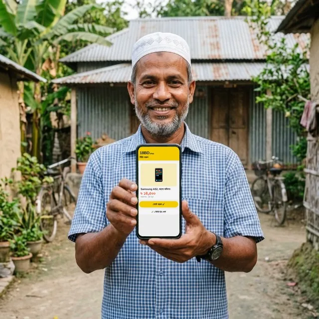 ছাত্র ফোনে 18BD অ্যাপ দেখাচ্ছেন